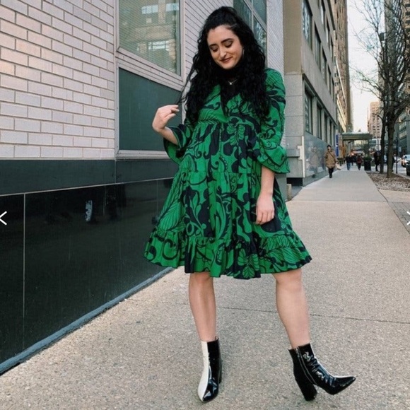 La Double J Jennifer Jane Tiered A-line Mini Dress Green Black Womens Small S - Picture 3 of 10